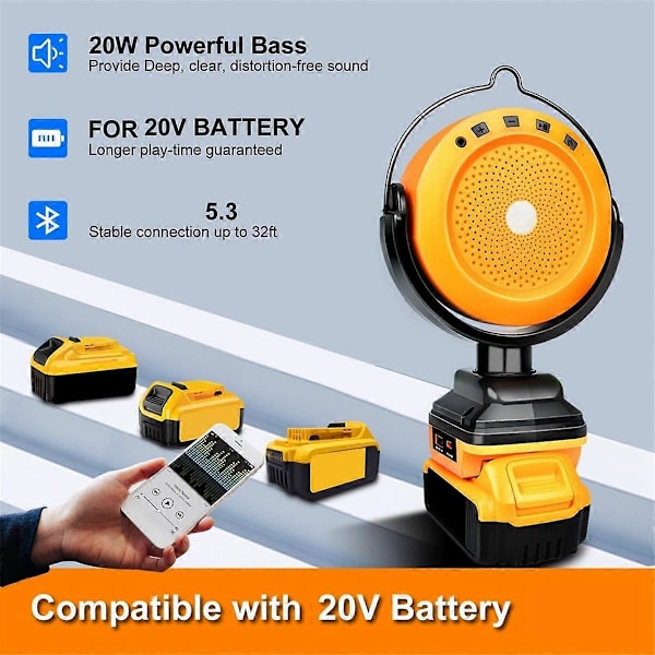 Bluetooth-högtalare för 18V 20V batteri, Bärbar Bluetooth-högtalare för camping och festival