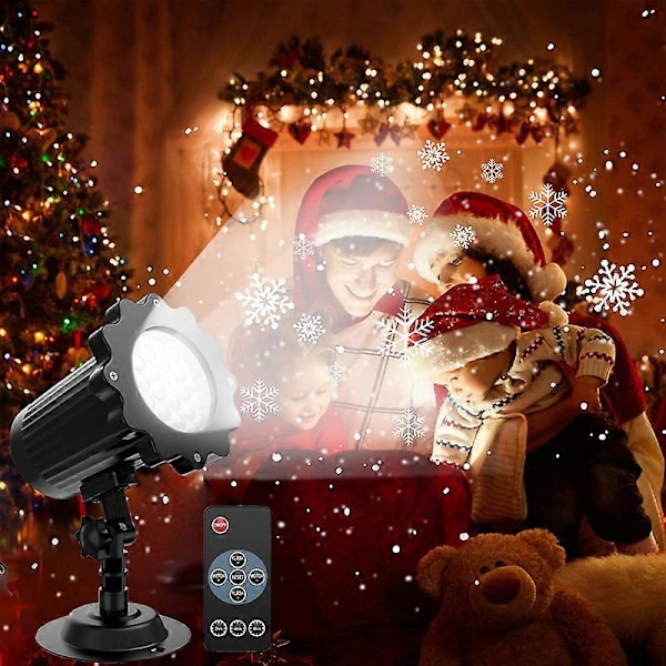 Utomhus LED-projektor för jul, LED-projektor för snöfall, landskapsljus med snöfall, IP65 vattentät roterbar förstärkt festlig projektor