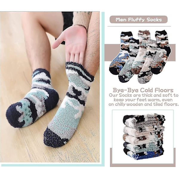 Mäns Fluffiga Sockar Tofflor Med Grepp Varma Fleecefodrade Halksäkra Sulor Tjocka Mysiga Fuzzy Jul Vintersockar