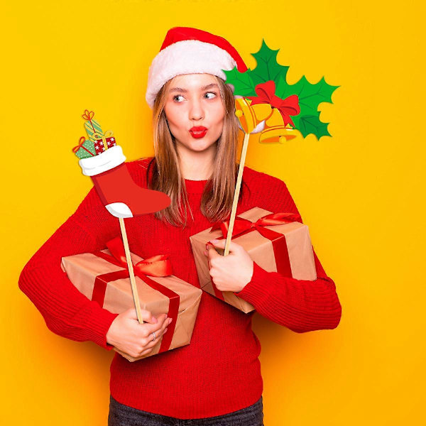 20 st Fotobåsrekvisita med pinnar för julparty - för vuxna och barn - Julprydnader och tillbehör