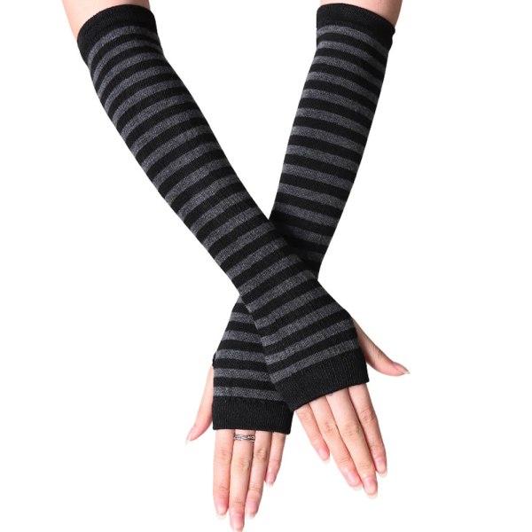 Raidalliset Fingerless Gloves Käsivarsienlämmittimet Naisten Rukkaset Black Deep grey