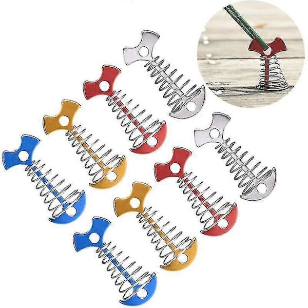 Tältpinnar av aluminiumlegering, fiskbensformade, med fjäderspänne och justeringslina för camping, 8-pack
