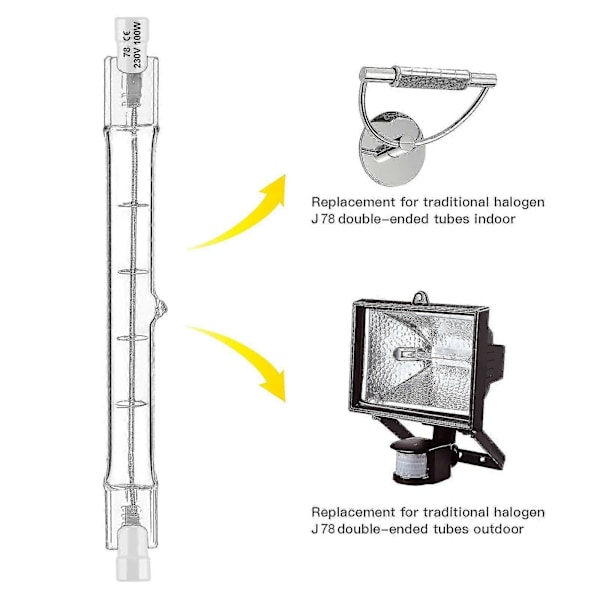 Sett med 5 R7s Halogenpære 78mm 80w 230v, R7s Halogenstav 78mm, R7s Halogenpære Dimbar Halogenstav Lampe For Bygnings Spotlight, Arbeidslandskapslys