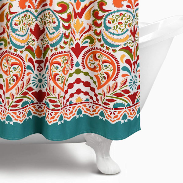 Bruseforhængsstof farverigt boheme paisley damask print design, 180*180cm, turkis og orange