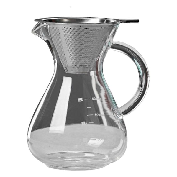 Glaskaffekande med filter, højtemperaturbestandig espressokande, graduerede skalaer, kaffeserver 600 ml
