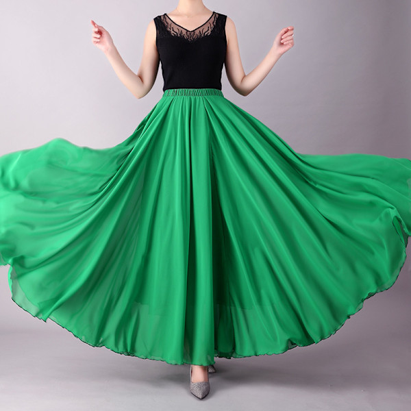 720 Silkeaktig Tynn Chiffon Elastisk Midje Lang Magdans Skjørt Green 85CM