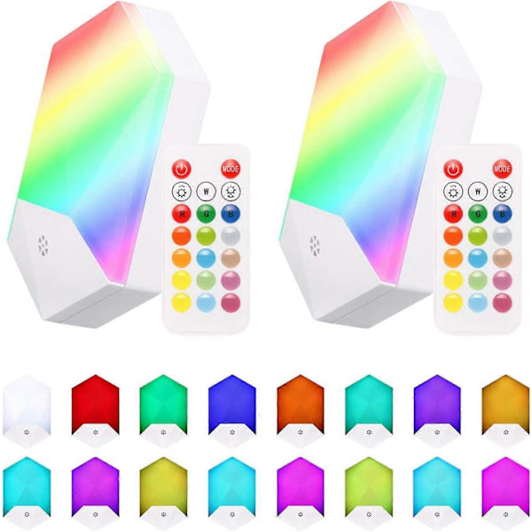 16 Farger Cing RGB LED Nattlampe 2 Stk Med 2 * Kontroller Lysstyrke Justerbar Dimbar 4 Dynamiske Moduser Minnefunksjon For Garderobe Skap Krig