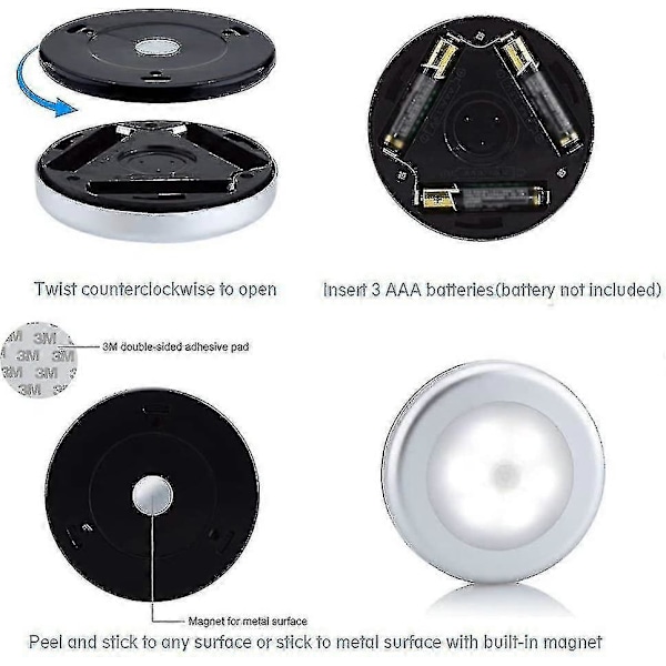 3 st Trådlösa PIR Utomhus/Inomhus Ljus Säkerhetssensor Automatisk Rörelsedetektor Nattlampa, 6 LED