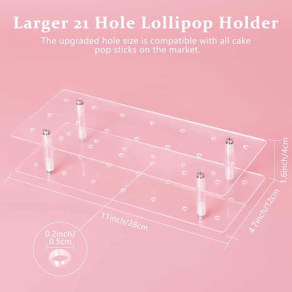 Kakepop-Stativ, 21 Hull Lollipop Display Stativ, Akryl Klar Kakepop Display Holder, Cakepopsical Stativ for Bryllup, Babyshower