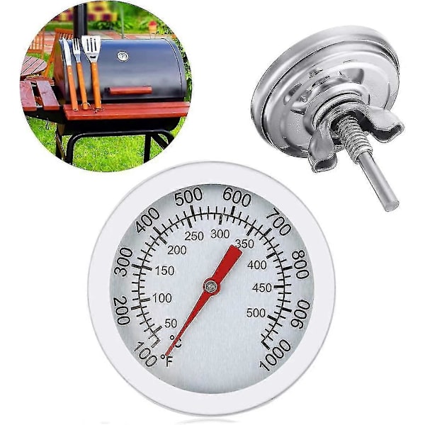 Grillitermostaatti, Ruostumattomasta Teräksestä Valmistettu BBQ-Termometri Kaikille Grillille, Savustimille Ja Grillitölkkeille, Kaksoislämpötilanäyttö 50-500/100-1000