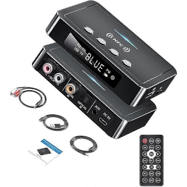 3 I 1 Bt Adapter Nfc Bt5.0 Sender Modtager Fm Adapter Lav Latency Support U-disk/tfcard/aux/rca/optical/coaxial Med Led Digital Display Fjernbetjening