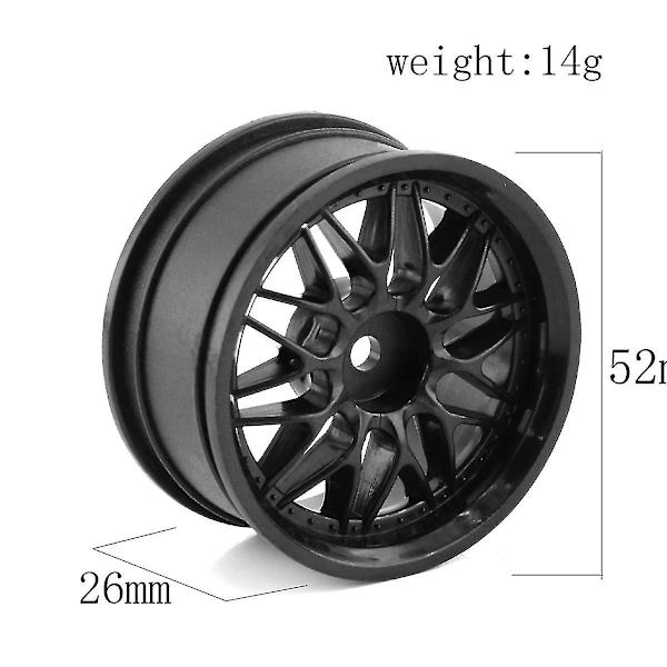 4 kpl 1,9 tuuman muoviset 52 mm pyörän navan vanteet RC-autolle 1/10 On-road Drift Redcat Sakura, musta