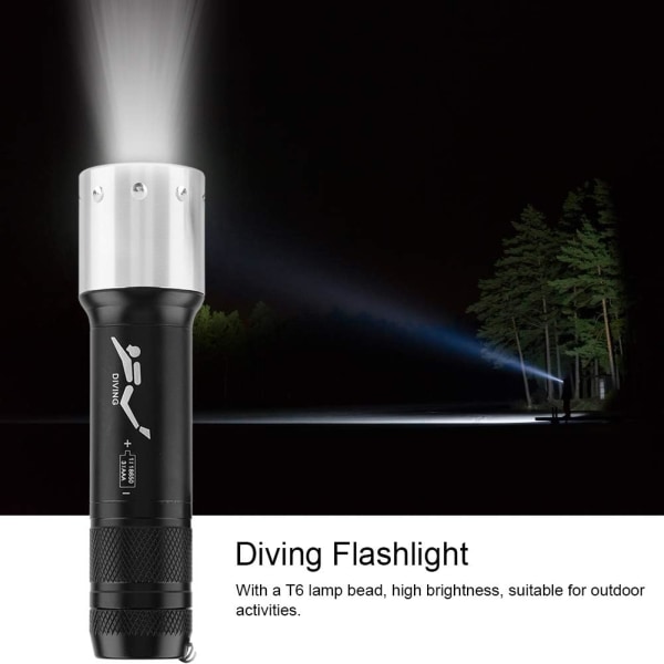 LED-dykarlampa, T6 6000lm vattentät ficklampa, 100m undervattenskuva kuva 3.