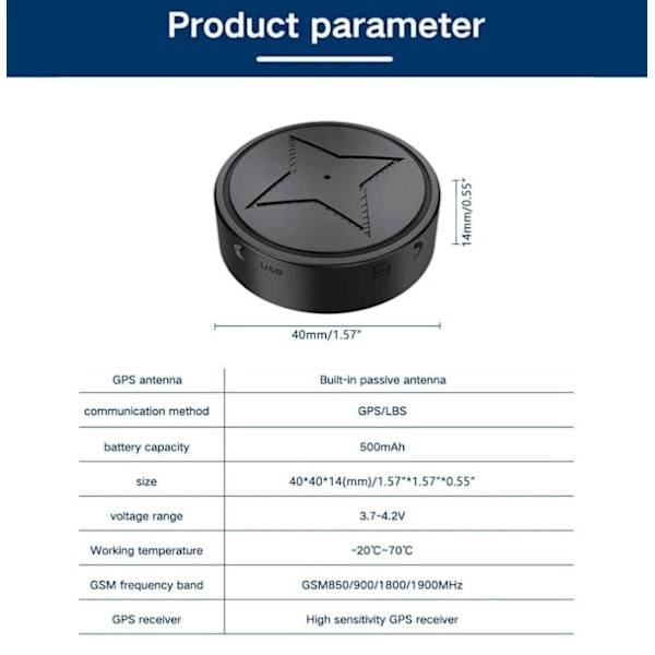 GPS Tracker Sterk Magnetisk Bil Kjøretøy Sporing Anti-tapt, Multifunksjonell GPS Mini Lokator