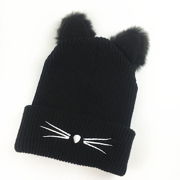 Women Soild Color Knitted Winter Warm Hat Cat Ears