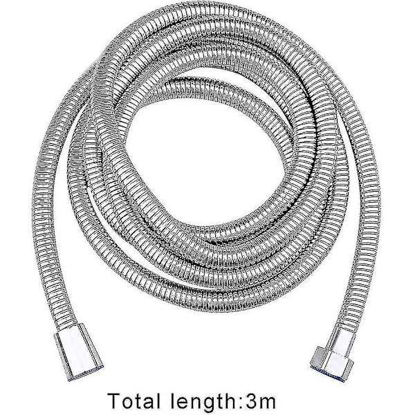 3m Bruseslange, Rustfrit Stål Udskiftning Bruseslange Ekstra Lang Bruseslange Med Skiver, Krom (3m/118inch)