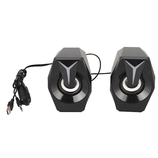 USB-drevet høyttaler med RGB-lys, volumkontroll, bærbar kablet subwoofer-høyttaler for bærbare datamaskiner, stasjonære datamaskiner, skrivebord, svart