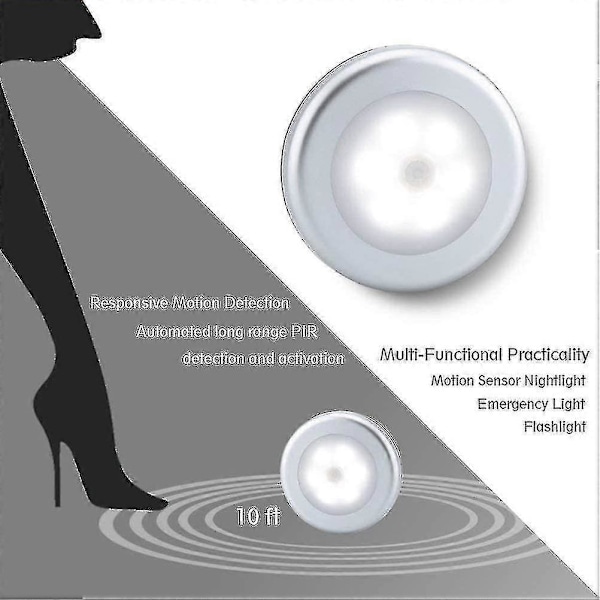3 st Trådlösa PIR Utomhus/Inomhus Ljus Säkerhetssensor Automatisk Rörelsedetektor Nattlampa, 6 LED
