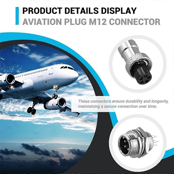 10 sett M12 5 Pin 12mm Aviation Connector Hann + Hunn Sirkulær Luftkontakt Plugg Elektrisk Ledning Panel Connector