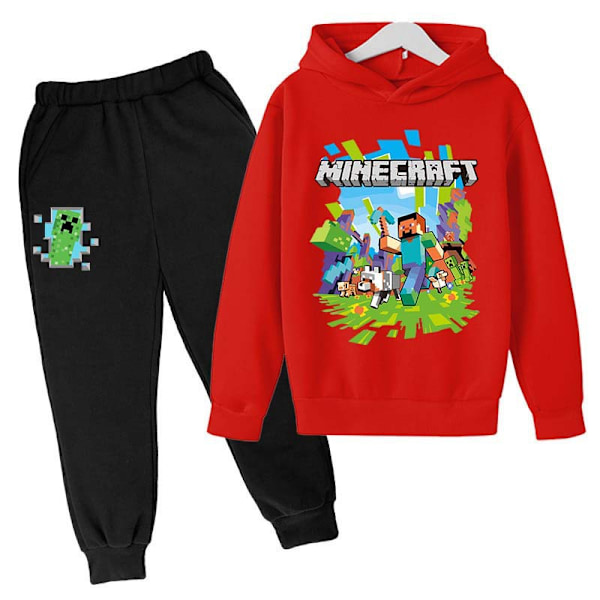 Barnens Minecraft träningsdräkt med tryckt huvtröja och byxor, casual Red 150