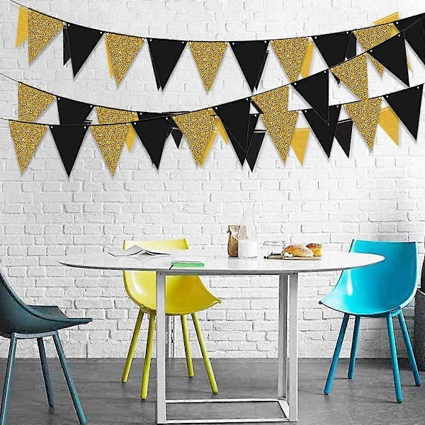 (NYT MØNSTER) Trekant Flag Bunting Banner, 3 Pak Pennant Banner til Bryllup, Babyshower, Event & Festartikler 30 stk Flag (Trekant Flag - Sort Gå