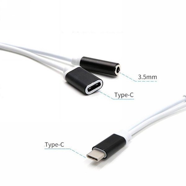 2-i-1 USB-C till 3,5 mm hörlursadapter Typ C laddning ljud Aux-adapter
