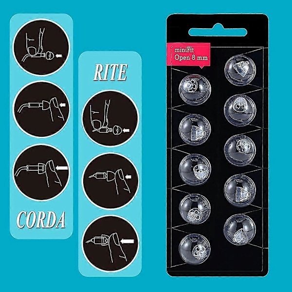 Hörselhjälpsdomer kompatibla med Oticon MiniFit Open Vent Domes: 2 förpackningar (8 mm), Universal domer