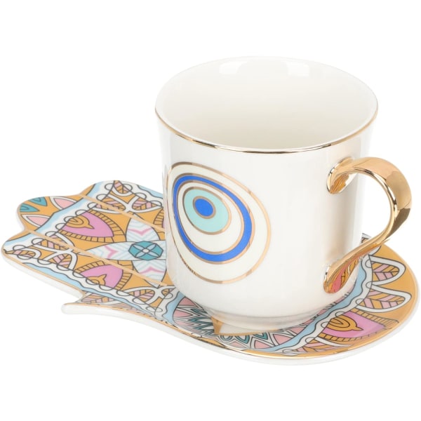 1 sett Evil Eye tyrkisk kaffekrussett tekopper og tebrett Blue Eye-krus Kaffeservicekrus for kaffedrikker Latte Kaffe Te Servise Drømmedagbok