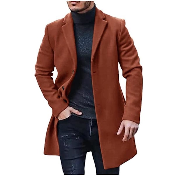 Menn's ullfrakk, midtlengde trenchcoat Caramel L