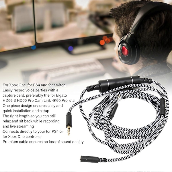 Chat Link Pro Kabel - Lydløs, Tapsløs Chat-Adapterkabel med Metallisk Isolasjon for Xbox One, PS4, Switch - 2,6 m