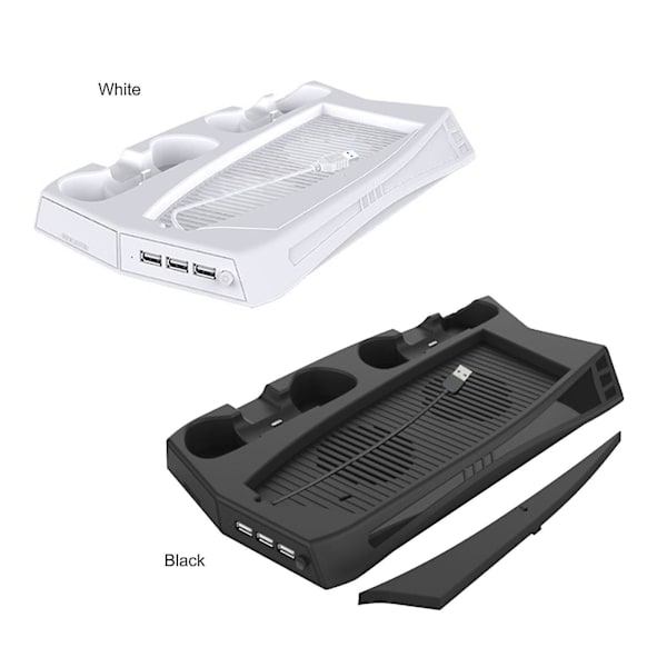 Vertikal viftestativ for PS5 med 3 USB-hubber & dobbel kontrollerlading for PS5 Digital/CD-ROM - Hvit