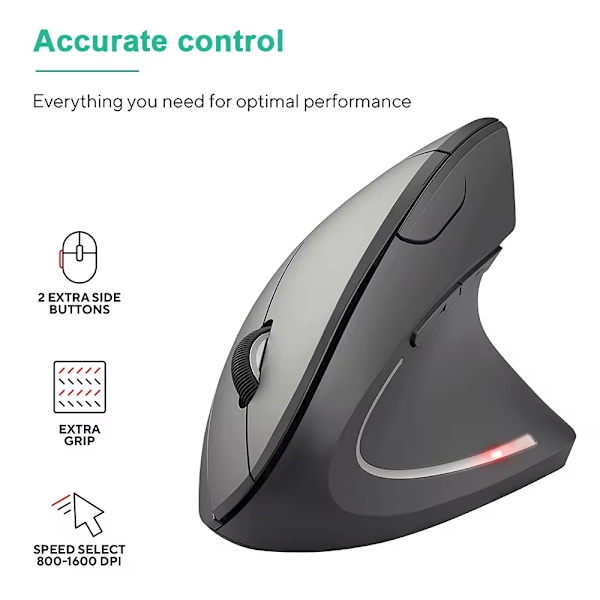 2,4 GHz, Bluetooth Trådløs Ergonomisk Vertikal Mus med 6 Knapper og 3 Justerbare DPI 800/1200/1600