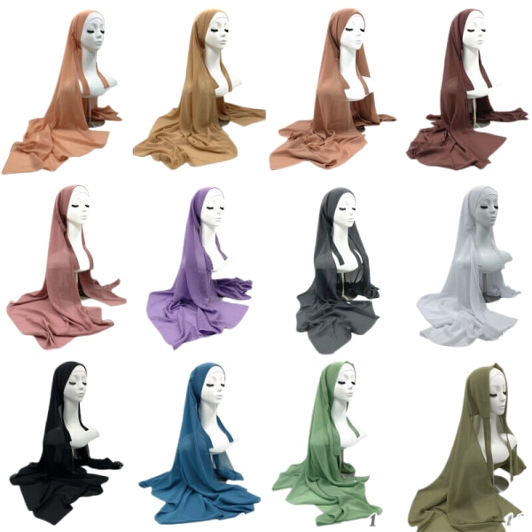 Muslimske kvinder Hijab 1 stykke Chiffon blonder hoved wrap Instant tørklæde sjal 4 Cinnamon