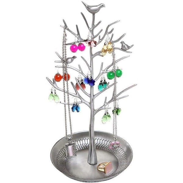 Smykke Stativ Ørepynt Holder Ring Display Fugler Tre Halskjede Organizer (Antikk Sølv)