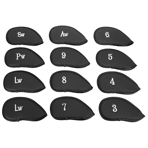 12Pcs Golf Iron Covers Set with Numbers Soft Protective Golf Head Cover Protective Headcover for Court Exercise Black