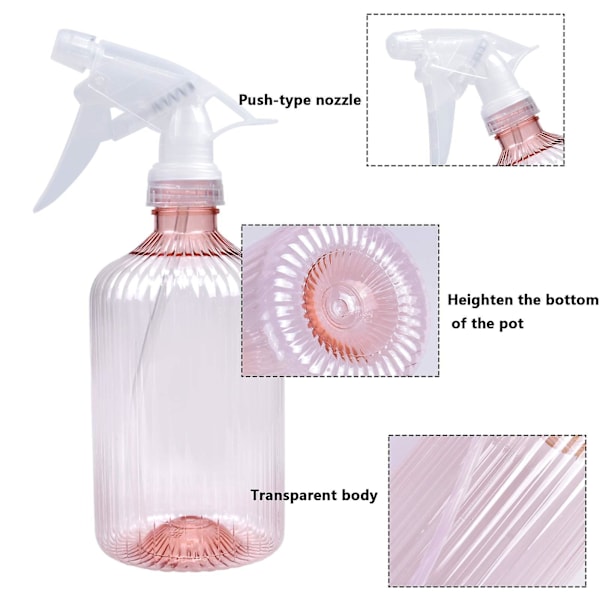 500 ml Sprayflaskor - 2-pack Justerbar Sprinkler Växtrengörare Plastblomspruta (Rosa Grön)