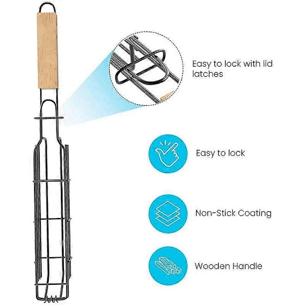 4 stk Grillkurv for utendørs grilling - Non-stick grillkurv for grilling grønnsaker, kjøtt &