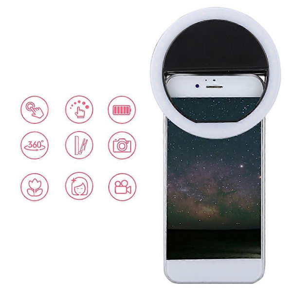 Selfie LED Ring Flash Lys Portable Telefon Selfie Lampe Lysende Klipslampe til iPhone (Sort)