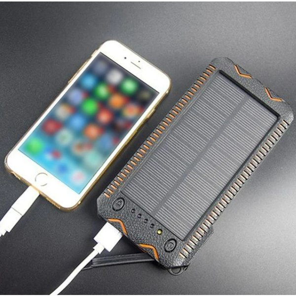 Solcelle Powerbank/Oplader - 10.000 mAh Sort