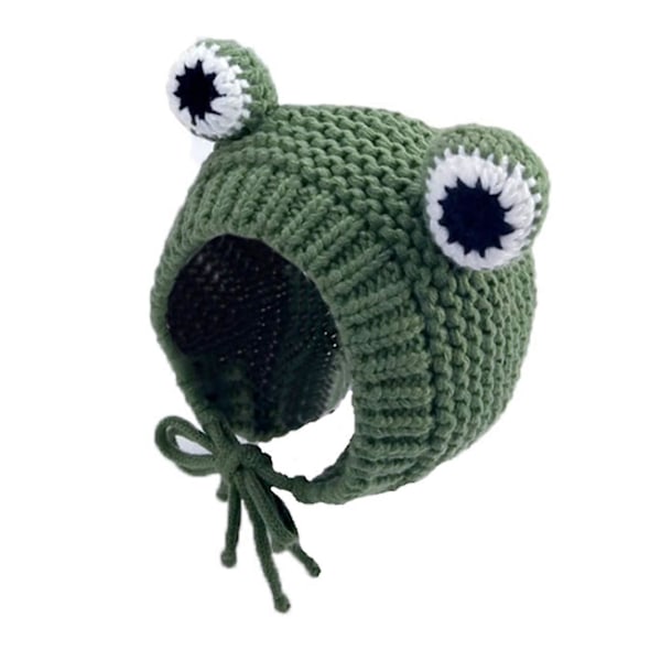 Stickad Beanie för Barn Söt Groda Cartoon Vintervärmare Hatt Med Stora Ögon för Babypojkar Flickor