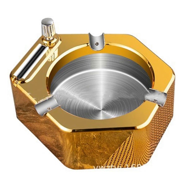 Cigarettaska med Tändare Retro Metall Aska med Tiotusen Tändare Multifunktionell Cigarett Askhållare Guld