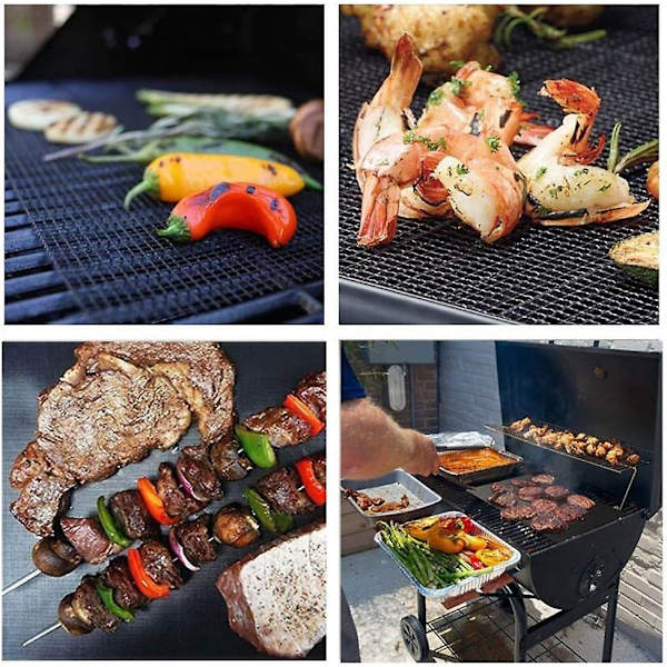 BBQ Grillmåtte Sæt af 3 Genanvendelige Non-Stick Mesh Varmebestandig Teflon BBQ Grillmåtte til Grillning af Kød Grøntsager Bagning Bagning 40 x 33cm