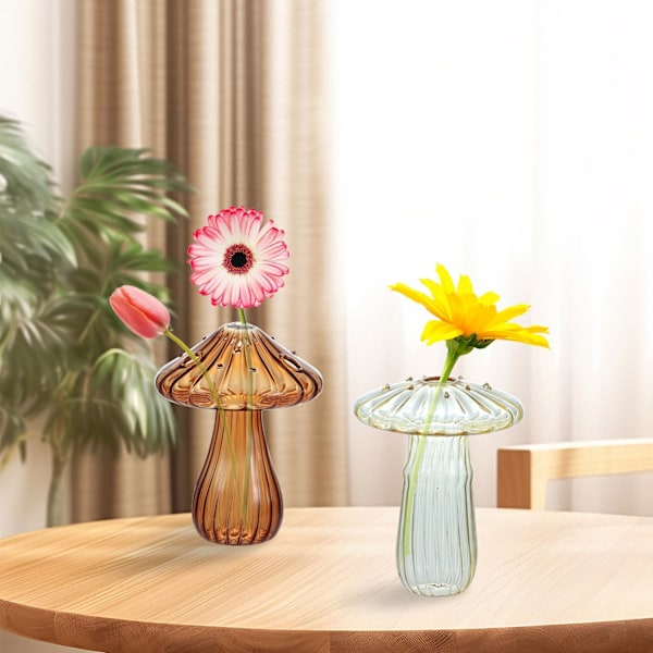 Glassoppvase, Mini soppvase, Vase, Kreativ soppglassvase plantehydroponikk kunstplante bordvase (4 farger)