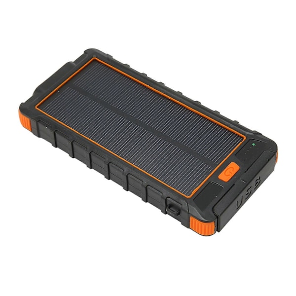 Bærbar Solcelledrevet Telefonoplader 20000mAh Solcelle Powerbank med Kompas og LED Lommelygte til Udendørs Sort Orange