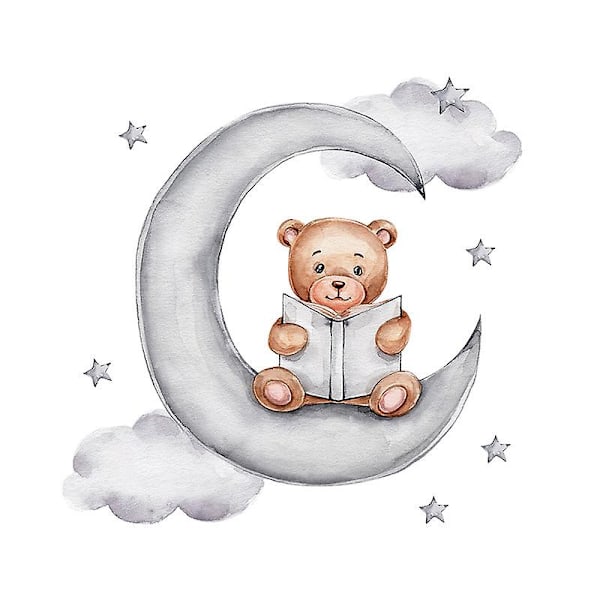 Removable Bear Wall Stickers Kids Wall Stickers Moon Cloud Cute Bear Star