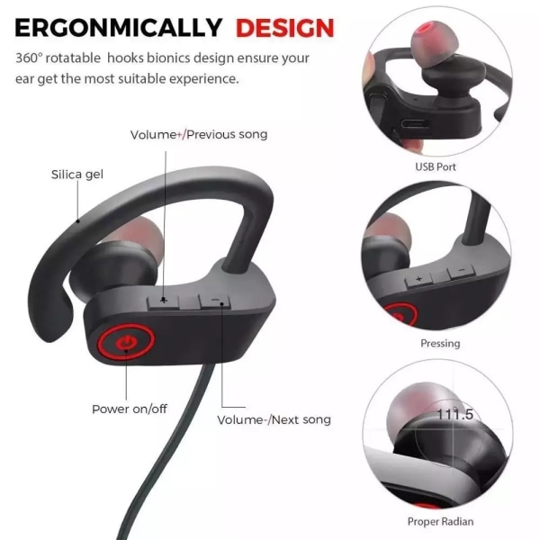 Trådløs musik binaural stereo in-ear Bluetooth headset U8 hængende hals subwoofer hovedtelefoner black
