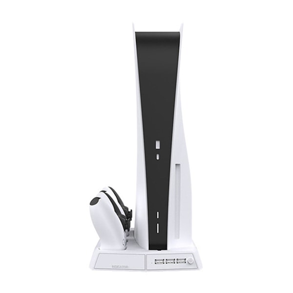 Vertikal viftestativ for PS5 med 3 USB-hubber & dobbel kontrollerlading for PS5 Digital/CD-ROM - Hvit