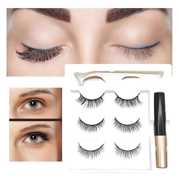 Magnetisk Flytande Eyeliner Set Tre Par med Fem Magnetiska Lösögonfransar 5ml Ögonlim