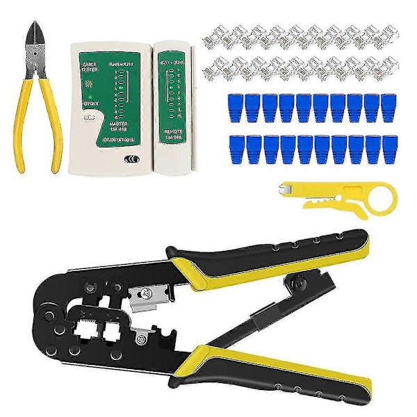 RJ45 Krympeverktøysett for Cat5 Cat5e Cat6 Modulære Pluggkontakter, RJ-11, 6p/RJ-12, 8p/RJ-45 Nettverk