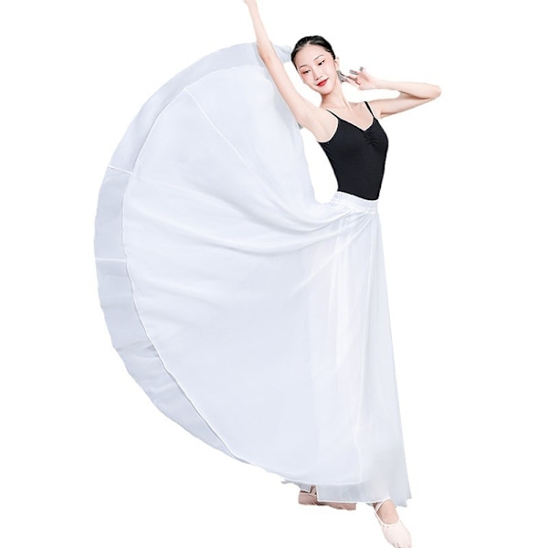 720 Silkeagtig Tynd Chiffon Elastisk Talje Lang Mavedans Nederdel White 85CM